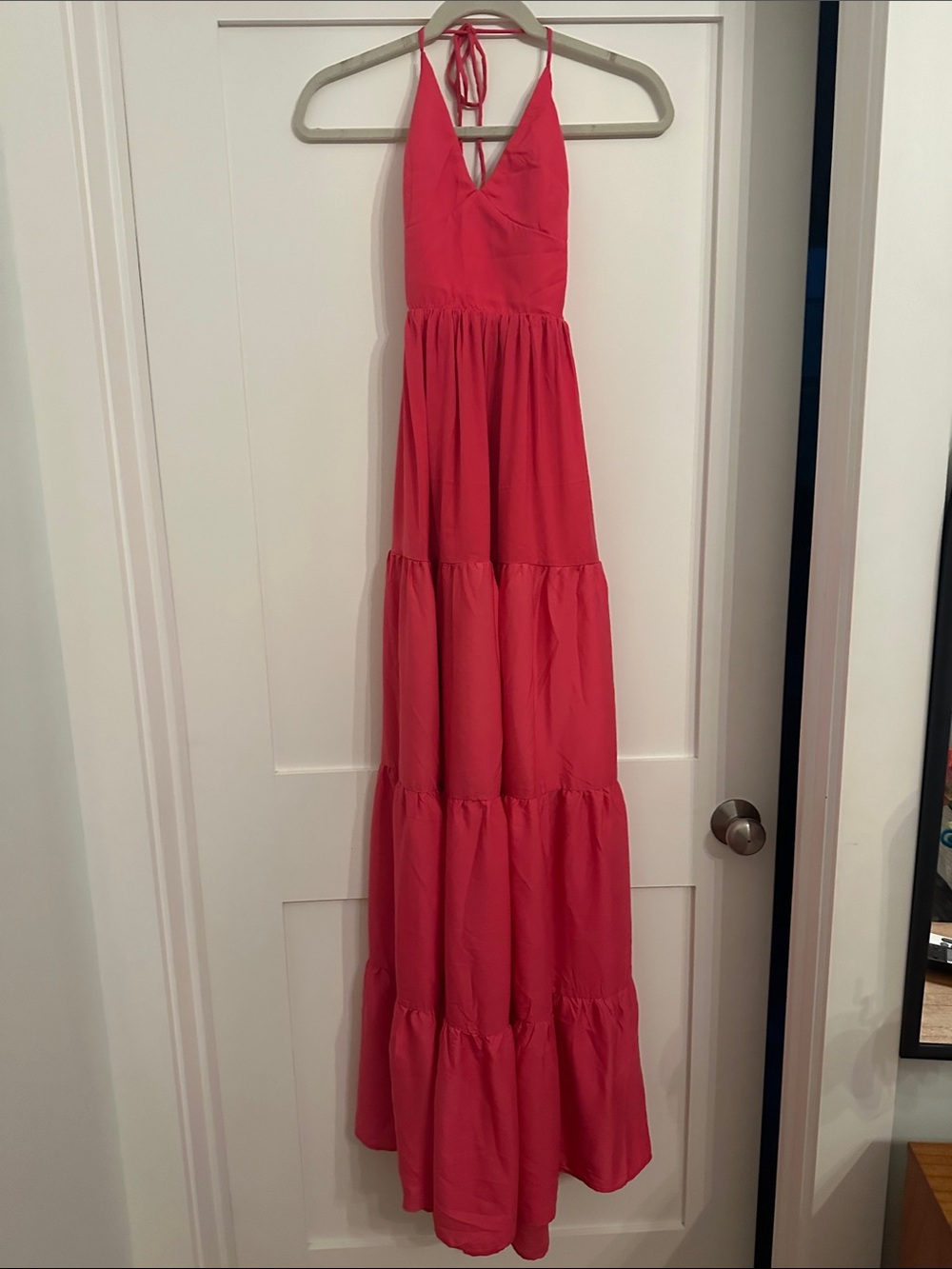 Alamour The Label - Karmia Hot Pink Halter Tiered Maxi Dress